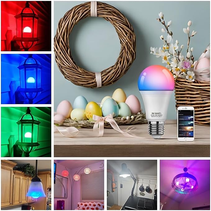 Smart Led Light Bulbs, Wi-Fi Magic Home Light Bulbs for Alexa & Google Assistant, E26, A19 Music Sync Color Changing Light Bulb, APP Remote Control on/off, Wireless, Bluetooth, 800LM, 60W,4Pack
