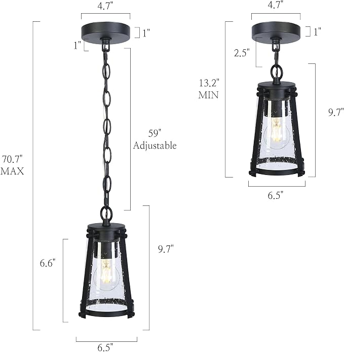 KSANA Pendant Light Kitchen Island, Black Pendant Hanging Light with Seeded Glass Farmhouse Rustic Pendant Light Fixtures for Dining Room Hallway
