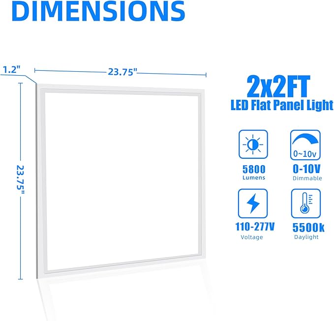 WYZM 4 Pack of 2X2 ft LED Flat Panel Light LED Drop Ceiling Light Fixture,45W with 5800 lumens, 5000K White Color,Dimmable 0-10V, Recessed Back-Lit Fixture for Office, ETL Listed