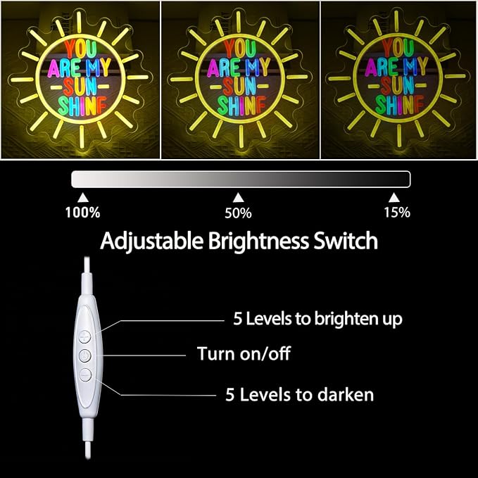 You Are My Sunshine Neon Sign for Bedroom Wall Decor, Dimmable Colorful LED Neon Light, USB Powered Neon Light for Kids Room Living Room Party Home Decoration Gift
