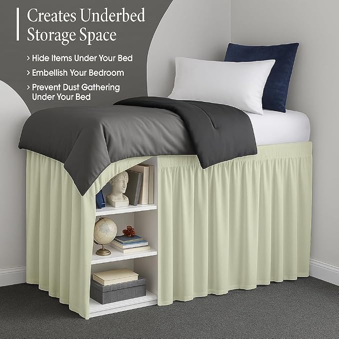 Cottingon Dorm Bed Skirt Twin XL 46" with Split Corners, 100% Microfiber Soft and Stylish, College Room Essential, Extra Long Dust Ruffle for Extended Beds, Ivory