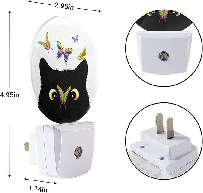 EKOBLA Cat and Butterfly Night Light, Butterfly on Kitten Nose Cute Night Lights Plug Into Wall with Dusk to Dawn Sensor for Kids Room