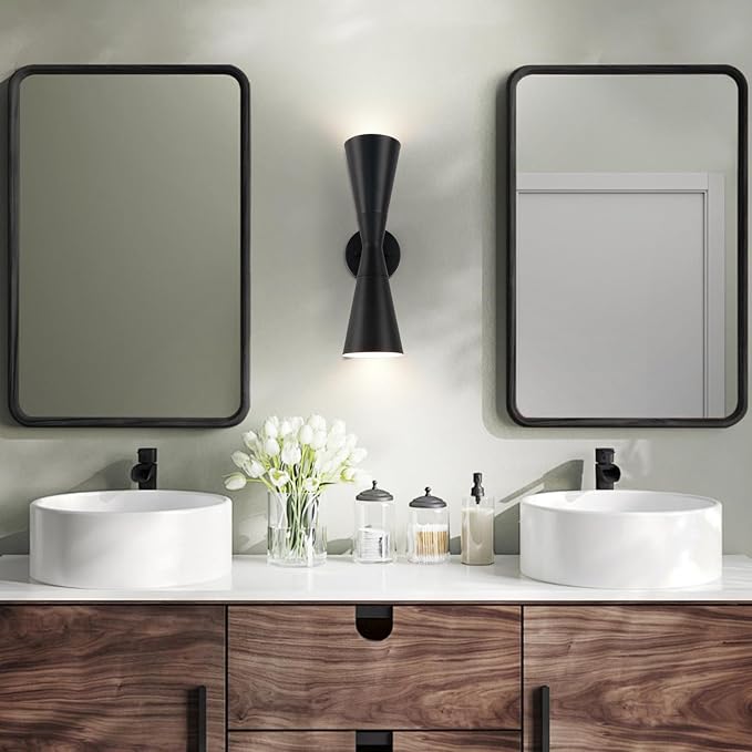 Wall Sconce Bathroom Sconces Lighting, 15 inch Black Modern Sconces Up Down Lights Wall Decor Indoor Wall Light Fixtures for Living Room Hallway Staircase Bedroom Hardwired