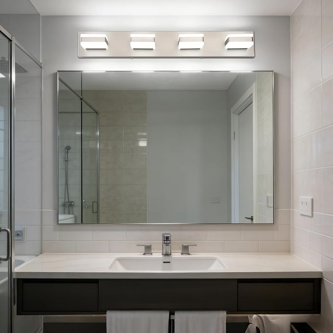 SOLFART Bathroom Vanity Lights, Adjustable Brushed Nickel Vanity Light for Bathroom,LED Light Fixtures Over Mirror,5 Color Temperature 4 Lights 5CCT