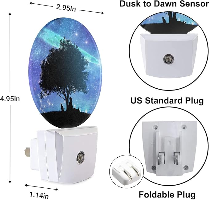 Galaxy Night Light Big Tree Under Starry Sky Stars Plug-in Night Lights with Dusk-to-Dawn Sensor for Bedroom, Bathroom and Living Room 0.5W Sleep Friendly for Women/Girls/Boys