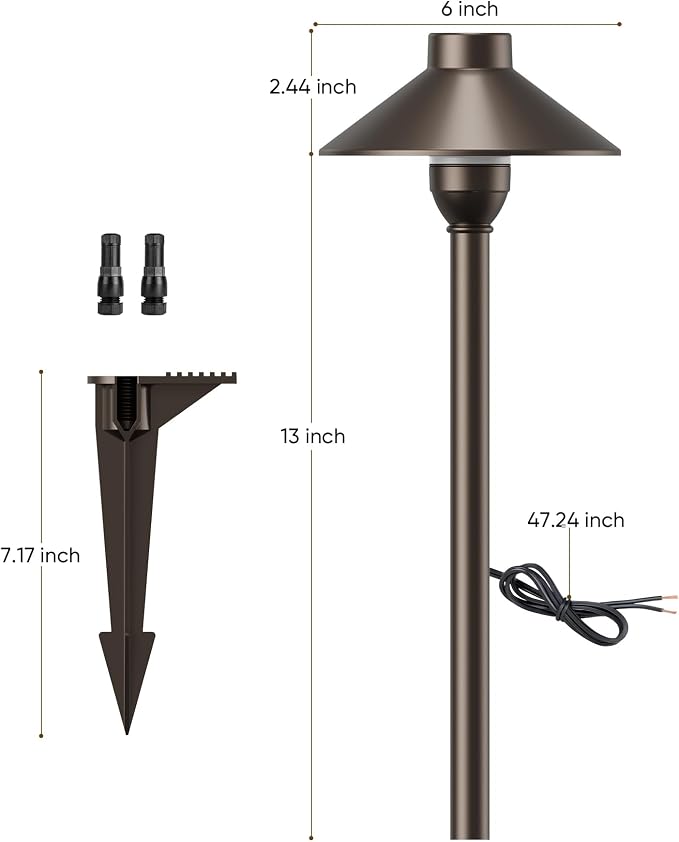 Low Voltage Landscape Lighting 1-Pack, Aluminum 12V Pathway Light with G4 Bulb, Waterproof Oil Rubbed Bronze Color Wired Path Light with Connectors for Walkway Yard Garden