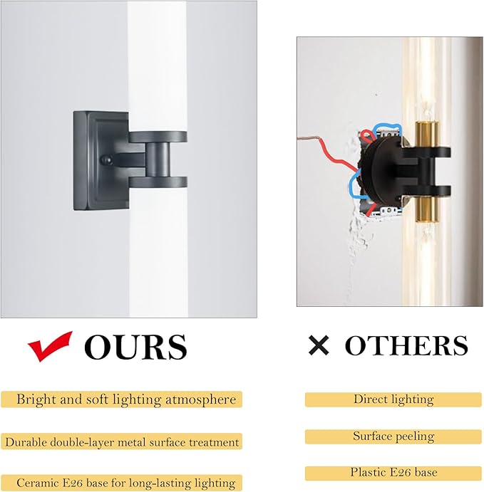 Black Wall Sconces Set of Two, 32 Inch Bathroom Sconces with Frosted Glass, Modern Sconces Wall Light Fixtures for Bathroom Mirror Living Room Bedroom Hallway (Bulbs Not Included)