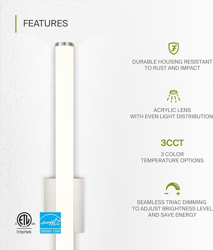 ASD 36" LED Linear Vanity Light Fixture, Modern Bathroom Sconce — 3 Color 3000K-5000K, Dimmable, 30W 2100LM, Energy Star & ETL Listed — Over Mirror Makeup Bar for Bedroom, Cabinets — Nickel, 4 Pack