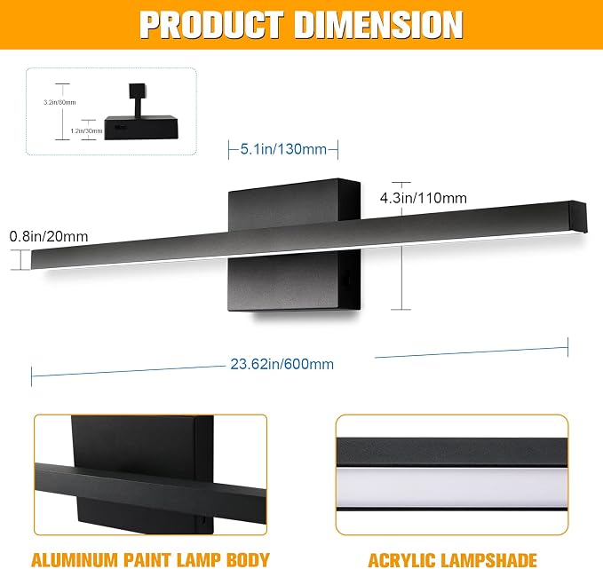 31.5 inch Black Bathroom Vanity Light,18W 5CCT Dimmable LED Bathroom Lighting Fixtures Over Mirror, Modern Vanity Lights for Bathrooms Restroom Mirror- ETL Certified