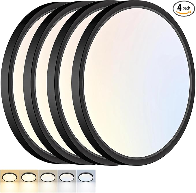 4 Pack LED Flush Mount Ceiling Light,12Inch 24W,Black | 3000K/3500K/4000K/5000K/6500K 24W Black Ceiling Light Fixture for Bathroom Closet Kitchen Bedroom Hallway Porch Garage Pantry