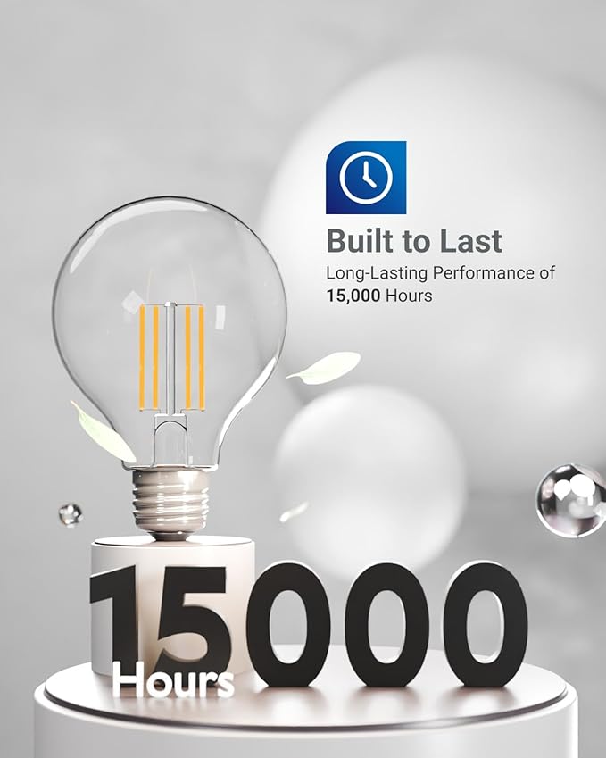 Sunco 6 Pack G25 LED Light Bulbs, Filament Edison Globe, Vanity Lighting Bulb for Bathroom Bedroom, 500 LM, 5W (60W Equivalent), 3000K Warm White, Dimmable, E26 Base, Clear UL