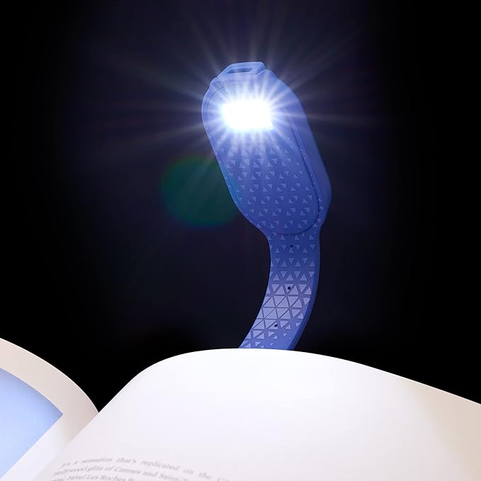 Gifts for Readers & Writers Rechargeable Book Light, Clip On Reading Light for Bed, 2in1 Flexilight & Bookmark, 12 Hours of Light Once Charged, Includes USB Cable & 2 LED Lights, Blue Hexagonal