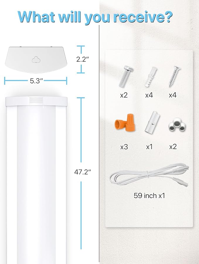 HYPERLITE 60W/50W/40W LED Wraparound Light Fixture, Linkable 4ft Led Wrap Light AC120V, 5000K Wrap Around Light, 4400LM/5500LM/6600LM LED Office Lights for Garage Closet Laundry Room, ETL Listed