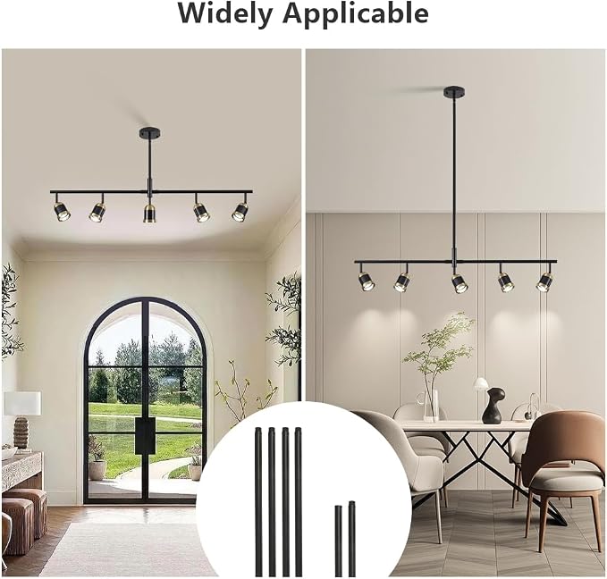 5-Light Track Lighting Kit Black Track Light Flexibly Rotatable Light Head Adjustable Height Modern Spotlight for Kitchen Living Room Dining Room Bedroom Closet Bar