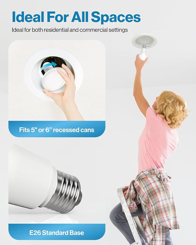 Sunco BR30 LED Bulb Flood Light, E26, 11W=65W, 6000K Daylight Deluxe | 850LM, Dimmable, Indoor, Home, Bedroom, Kitchen Lighting, Recessed Can Light Bulbs, Medium Base, Recessed Flood Light Bulbs