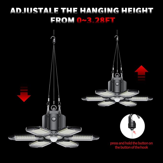 Motion Sensor Garage Light, 200W 20000LM Plug in Motion Sensor Light Indoor, Shop Lights for Garage Motion Activated Deformable Panels, Dusk to Dawn Sensor Light for Basement, Workshop, Warehouse