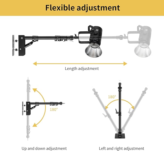 Meking Ring Light Wall Mount Boom Arm 39.37inch/100cm, for Strobe Light, Photography, Softbox, Reflector, Support 180 Degree Rotation