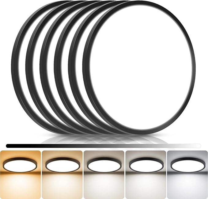 libtit 6Pack 13inch LED Flush Mount Ceiling Light, Dimmable & 5Color Temperatures (3000K-6500K), 24W Round Slim Black Light Fixture for Bedroom Livingroom Garage Kitchen
