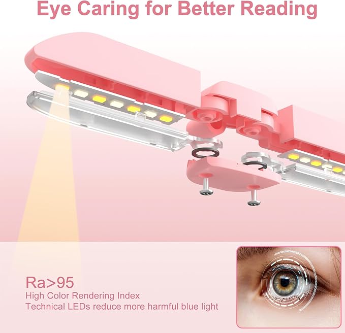 Vekkia 14 LED Rechargeable Book Light for Reading at Night | Eye-Care Reading Light for Books in Bed/180° Adjustable, Clip on Lamp/3 Color Temperatures, Lightweight