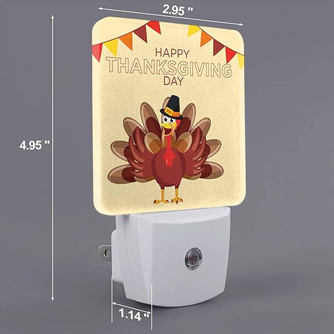 LED Night Light Plug into Wall with Dusk to Dawn Light Sensor White Energy Efficient Turkey Cartoon Pennants Nightlight for Bedroom Bathroom Hallway Living Room Kitchen