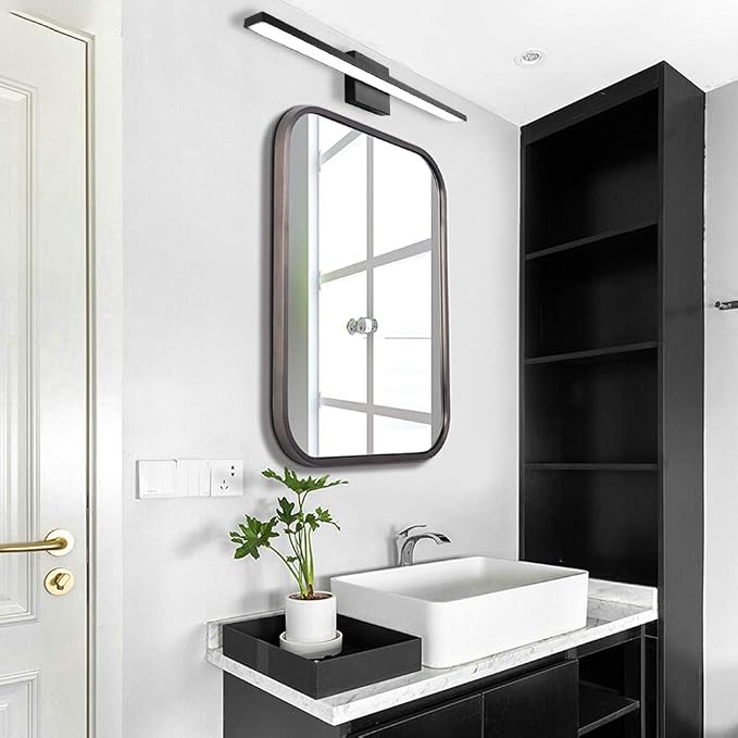 Ralbay 24inch Modern LED Black Vanity Light Frosted Aluminum for Bathroom Vanity Lighting Fixtures Cool White 6000K
