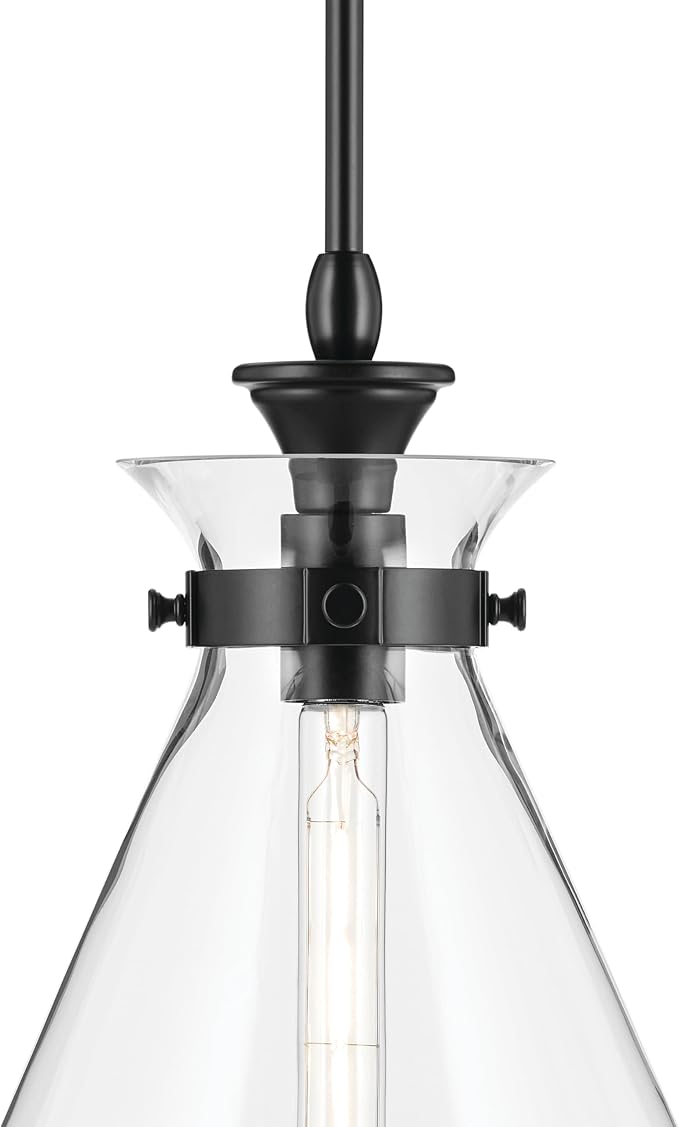 Kichler Laria 1-Light Pendant, Updated Traditional Light, Sloped Ceiling Compatible, for Kitchen with Clear Glass in Black (19.75" x 16"), 52775BKCLR