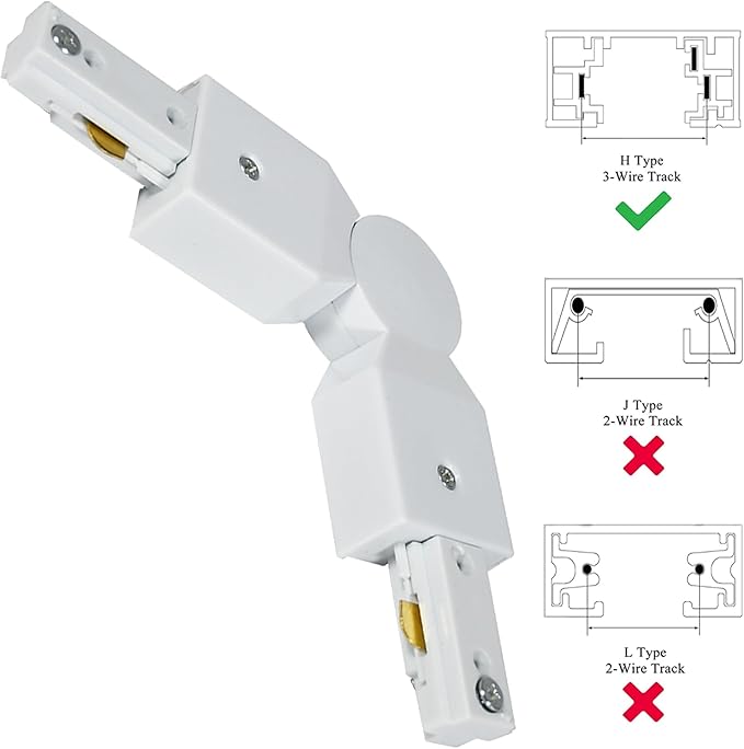H Type Track Lighting Accessories, White Adjustable Connector for 3-Wire-1 Track Rail, Track Connector for H Track System, LED Track Lighting Kit