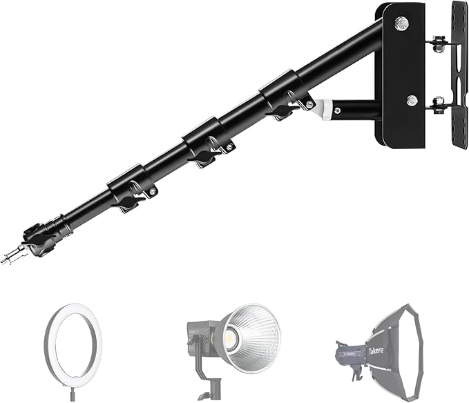 Takerers Ring Light Wall Mount, 3.6ft /43 inch Wall Ring Light Mount,180º Flexible Rotation, Triangle Boom Arm with 3/8 & 1/4 Screw for Photography Light, Monolight, Softbox, Umbrella, Reflector
