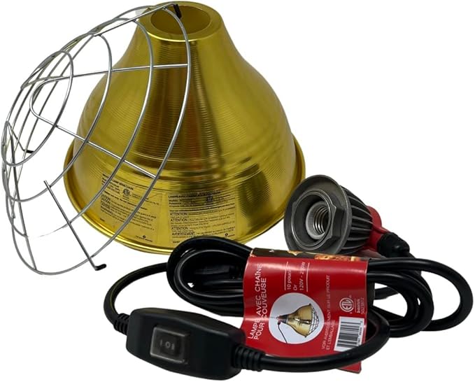Ma Poule Express Heat Lamp Bulb with Golden Base – Premium Set of 10.5-inch Aluminum Base and 250W Infrared Heating Lamp – Chicken Coop Heating System with No Light
