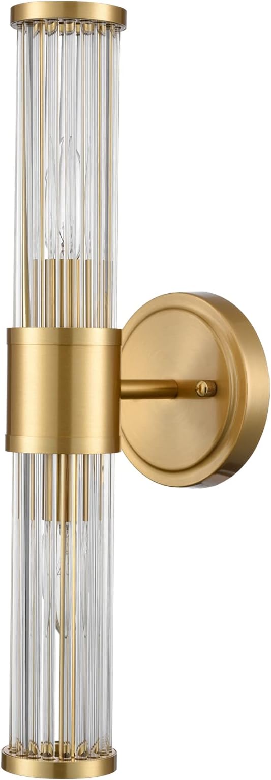 Mid-Century Wall Sconces Brass Glass Rod Wall Light 2-Light Vanity Wall Lights Fixtures for Bedroom Hallway Living Room…