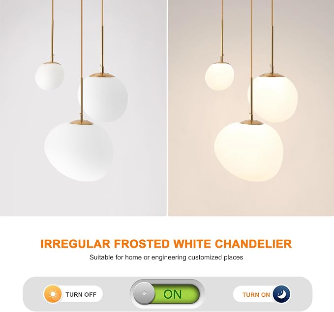 EFPefect 3 Lights Pendant Light for Kitchen Island Modern Globe Cluster Chandelier Ceiling Light Fixture for Dining Living Room Bedroom