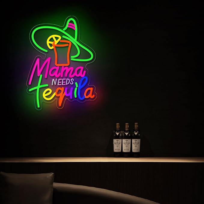 Mama Needs Tequila Neon Sign Tequila Time Neon Sign for Wall Decor Mexican Tequila USB Dimmable LED Neon Lights for Beer Bar Kitchen Restaurant Home Pub Party Man Cave Club Shops Hotel Store Business Gift