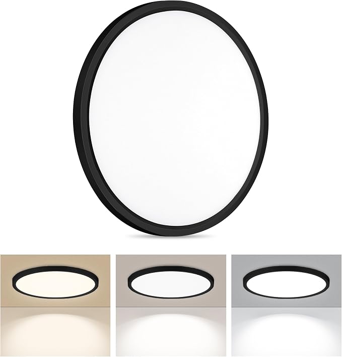 1Pack LED Flush Mount Ceiling Light Fixture, 9 Inch 1800LM 18W, Super Slim Selectable 3CCT 3000k/4000k/6500k Wired LED Ceiling Lights for Bedroom,Living Room,Hallway,Office(Black)