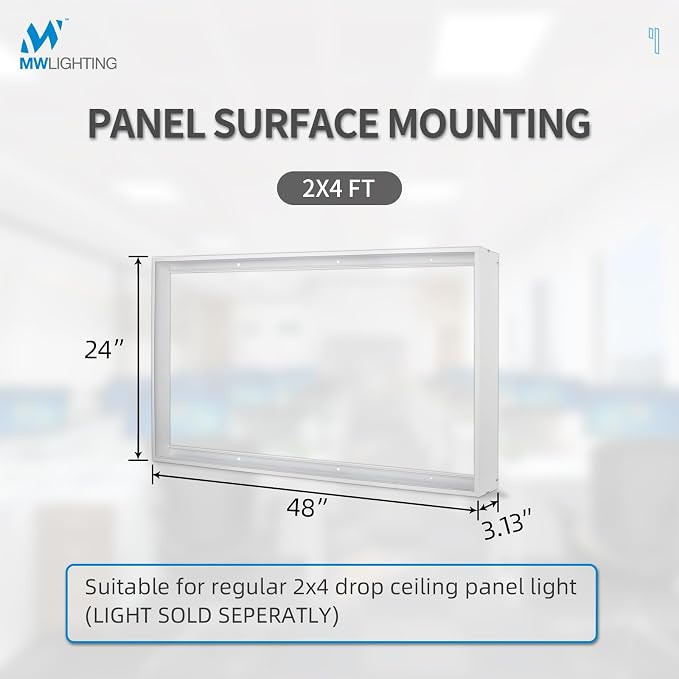 2x4 Surface Mount Kit for LED Flat Panel Light-Aluminum Ceiling Frame for 24 x 48 x 3 1/8 inches Good for Edge-Lit and Back Lit Panel
