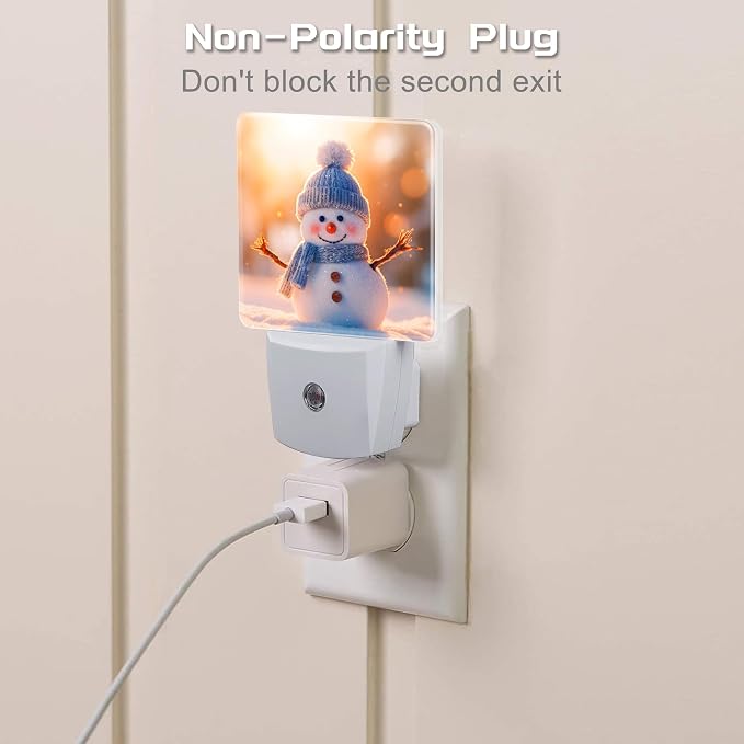 Cute Winter Snowman Night Light, Christmas Snowman in The Sun Dusk to Dawn Night Light Plug in,0.5w Energy Saving Sleep Friendly NightLight for Kids Boys Girls Home Decor