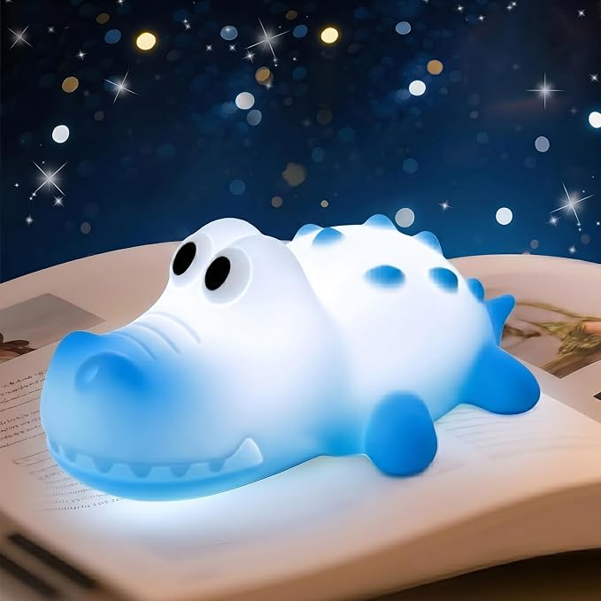 AVEKI Night Light for Kids, Baby Alligator Night Light with Dimmable Warm Light & RGB Mode, Soft Silicone Touch Lamp with 30M Timer, Rechargeable Crocodile Light for Nursery Kids Room