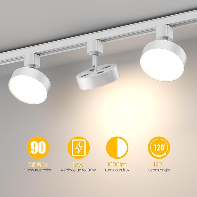Diffuse LED Track Lighting Heads H Type Track Light Heads Dimmable Kitchen Track Lighting Fixtures Ceiling, Compatible with H Track Rails - Flicker Free CRI90+ 4000K 12W 1000lm, 6 Pack White