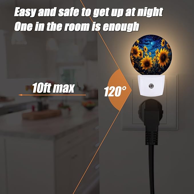 Sunflower Night Light,Vintage Flower Starry Sky Nightlight Plug into Wall LED Lamp Auto Sensor Dusk to Dawn for Bedrooms/Kitchens/Toilets/Corridors,Energy-Saving