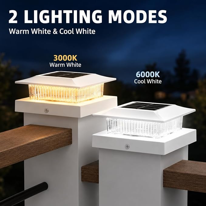 12 Pack Solar Post Cap Lights 4x4, Dual-Color Waterproof Fence Post Solar Lights, Fits 4x4 Vinyl or 3.5x3.5 Wood Posts, Dusk to Dawn Outdoor Lighting for Deck, Garden & Porch Decor, White