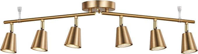 6 Light Track Lighting Kit, Matte Brass Finish Foldable and Adjustable with Modern Ceiling Spotlight for Kitchen,Living,Bed Room Home Improvement