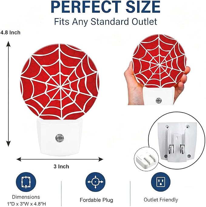 Nightlight Spider Web Night Lights Plug Into Wall Auto Sensor | Red Spiderweb Night Light Auto Led Sleep Round Lamp for Living Room Hallway Stairs