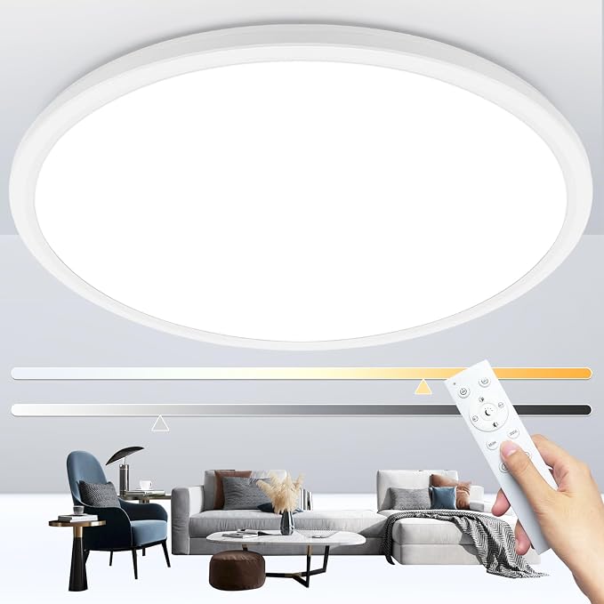 Modern Led Ceiling Light Fixtures Dimmable with Remote Control, 15.4 Inch Ultra Thin Flush Mount with Night Light, 36 W, 4500 LM, for Bedroom, Kitchen, Dining Room, Living Room