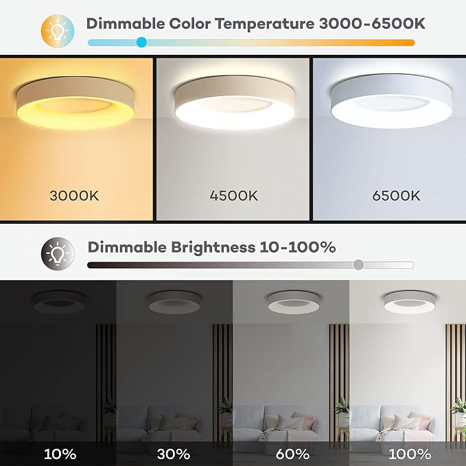 Annaror RGB LED Flush Mount Ceiling Light with Remote Control, 11 Inch Color Changing Light Fixture Dimmable, 3000K-6500K Modern Low Profile Ceiling Lights for Bedroom Kids Room, White