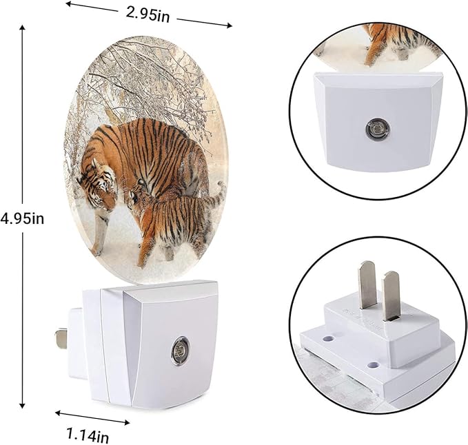 EKOBLA Tiger Night Lights Plug into Wall Tigers Mother and Son Walk in The Snow Night Light for Boys Girls Led Night Light, Dusk to Dawn Sensor Nightlight for Stairway Hallway Kitchen