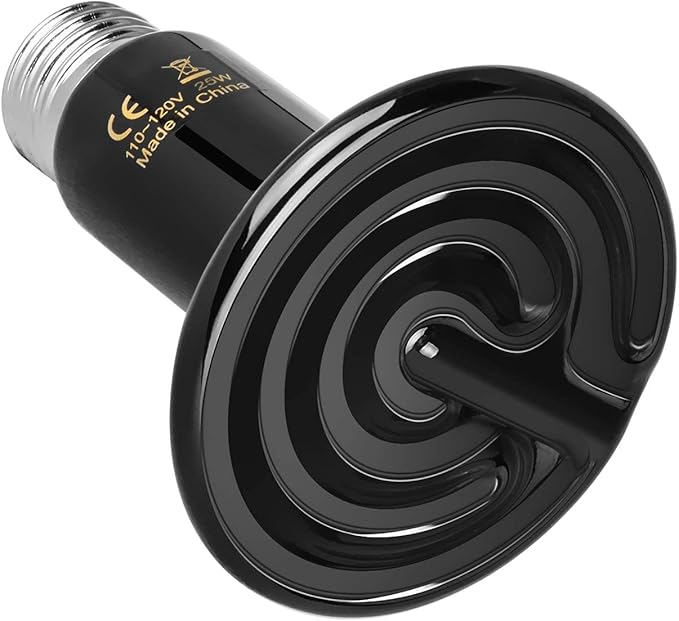 Simple Deluxe 25W Ceramic Heat Emitter Reptile Heat Lamp Bulb No Light Emitting Brooder Coop Heater for Amphibian Pet & Incubating Chicken, Black, 1-Pack