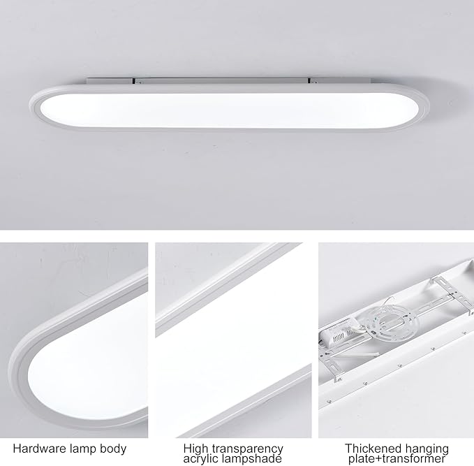 27.6 Inch LED Ceiling Light, High Brightness Linear Ceiling Lamps,6000K Cool White Modern Ultra Thin Low Profile Light Fixture for Bedroom Kitchen Study Room Hallway,White/36W