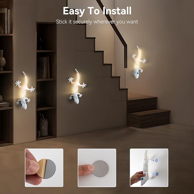 3D Gecko Wall Lights, Motion Sensor Wall Lamp, Animal Night Lights, Battery Operated Wall Sconces, Magnetic Cordless Light, LED Lights for Bedroom, Living Room, Hallway, Stair, Decoration