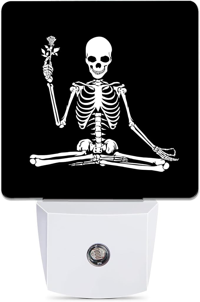 Skeleton Holding Flower Night Light, Dusk to Dawn Smart Sensor Nightlight for Bedroom Bathroom Kitchen Hallway Stairs Hallway, Plug-in, Energy Efficient Decor Desk Lamp Gifts
