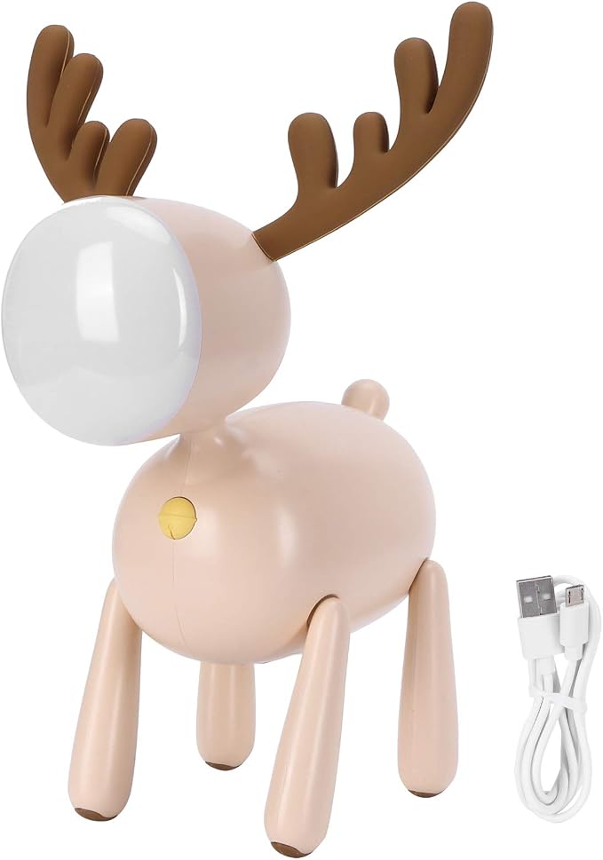 LED Night Light, Cute Deer Night Lamp, Cartoon Deer-Shaped Table Lamp, Portable Reading Table Night Lamp USB Charging Bedroom Decoration(Light Brown)