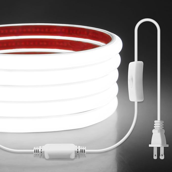 Aclorol 110V COB LED Strip Lights Outdoor Waterproof 6.56ft/2M Daylight White 6000K CRI90+ Flexible and Unifrom LED Light Strip for Bedroom Office Desk Indoor Outdoor Decoration 288LEDs/M IP67